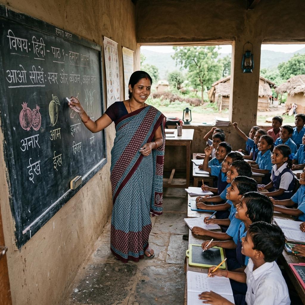 Children studying in a classroom